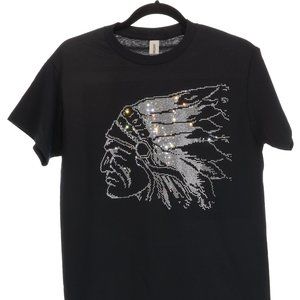 High Quality Native Indian Rhinestone Bling Bling Short Sleeve T-shirt